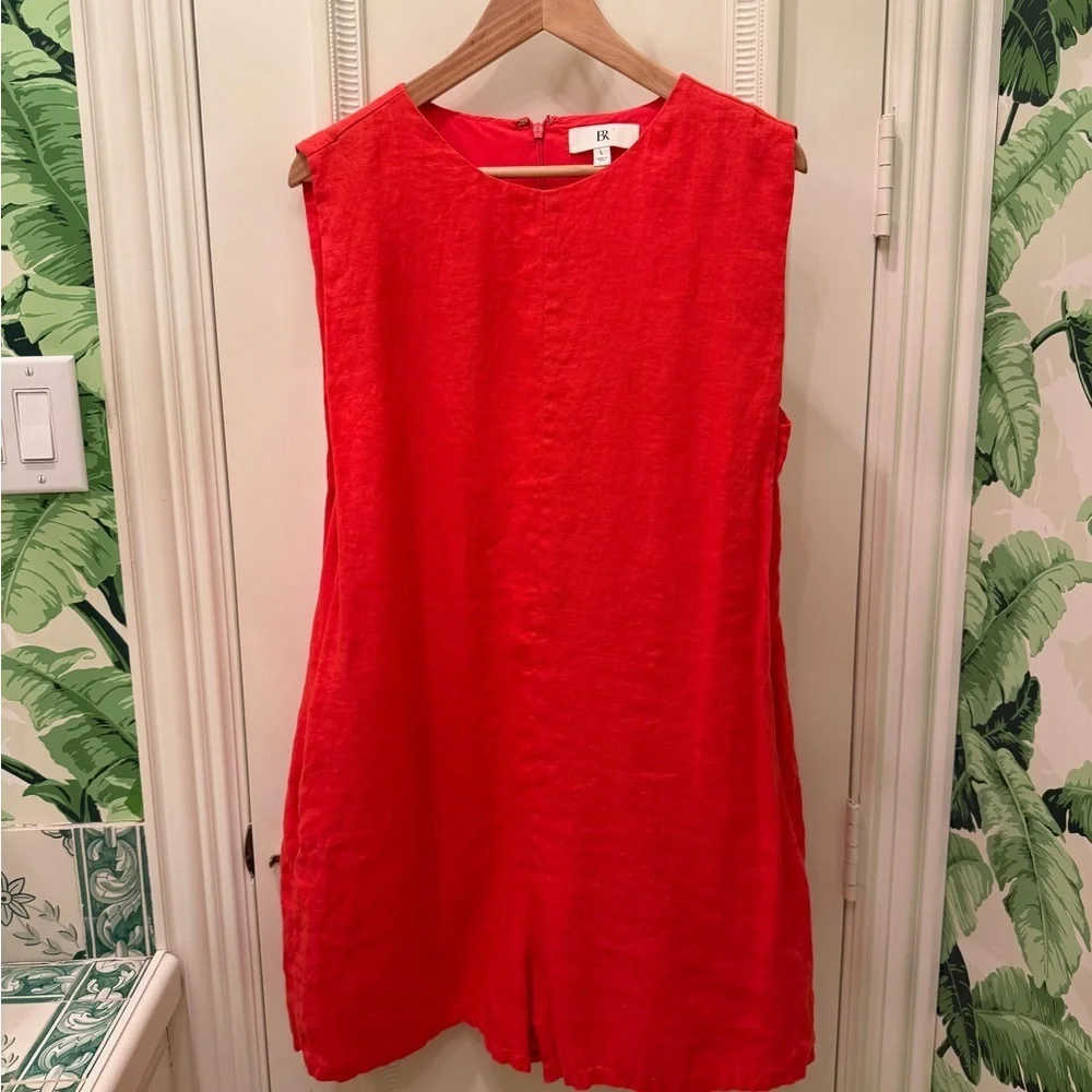 Banana Republic Pinnacle Coral Red Premium Linen Romper Size L